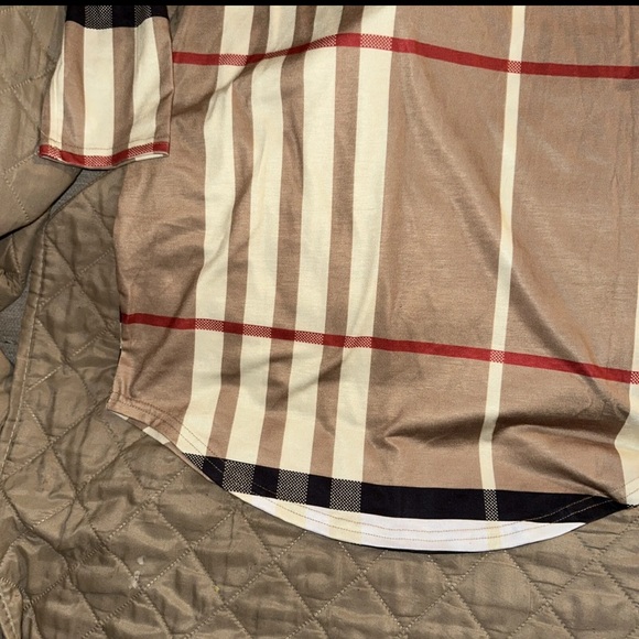 New dress tan plaid print nova bodycon off the shoulders spring Shaper midi L - Picture 5 of 5